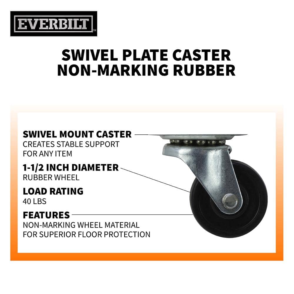 Everbilt 1-1/2 in. Soft Rubber Swivel Plate Caster, 40 lb. Load Rating