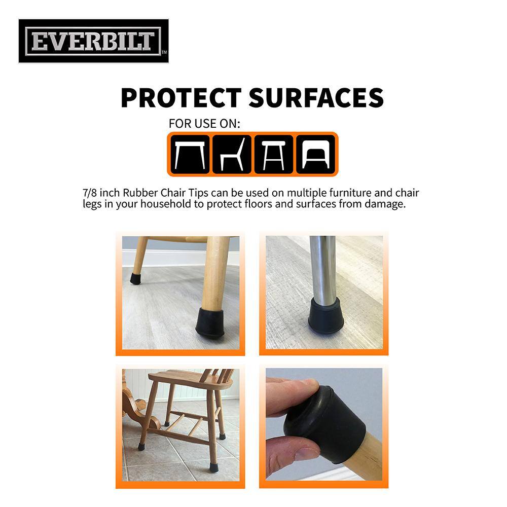Everbilt 7/8 in. Black Rubber Leg Tips, Anti-Skid Furniture Floor Protectors (4-Pack)