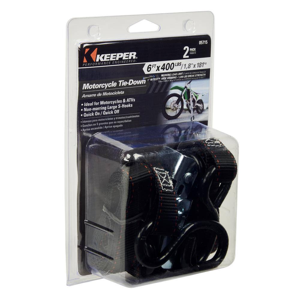 Keeper 1 in. x 6 ft. 400 lbs Motorcycle Cam Buckle Tie-Down, 2-Pack