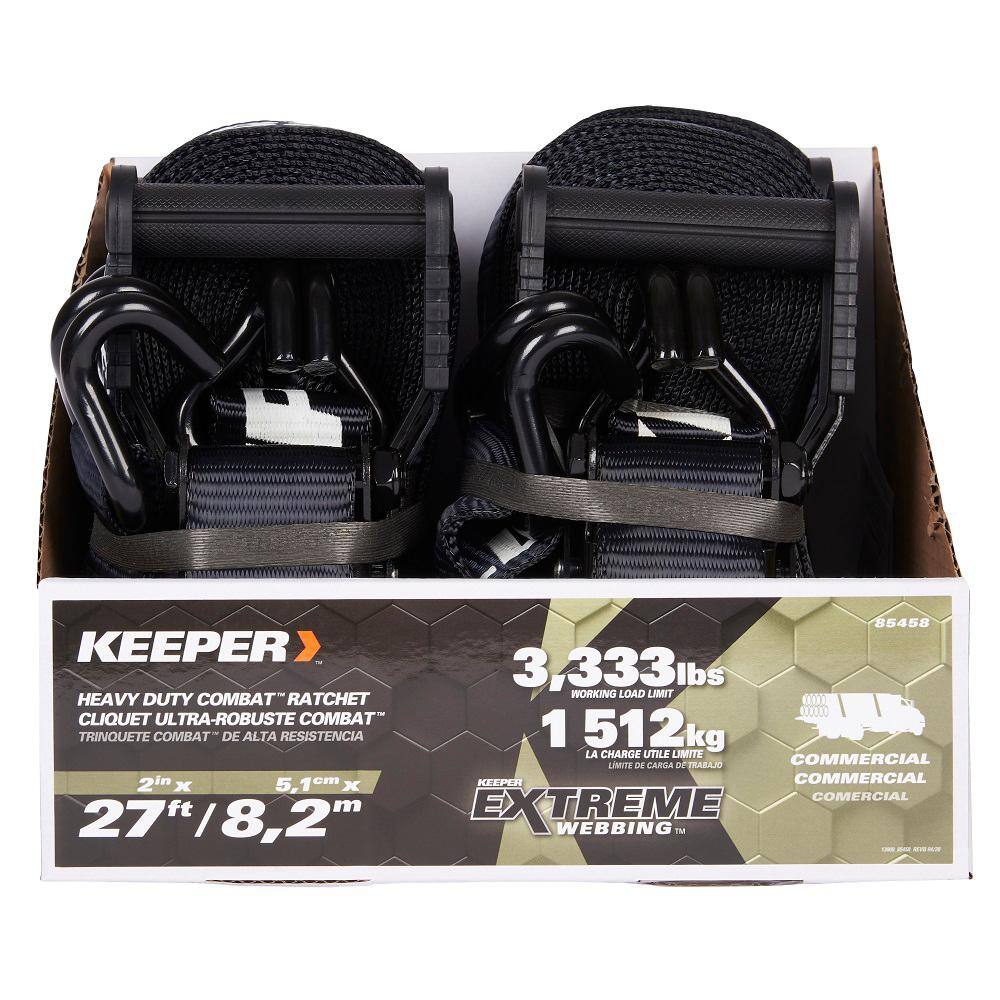 Keeper 2 in. x 27 ft. Combat Ratchet Tie-Down, Extreme Webbing, 3,333 lb WLL (2-Pack)