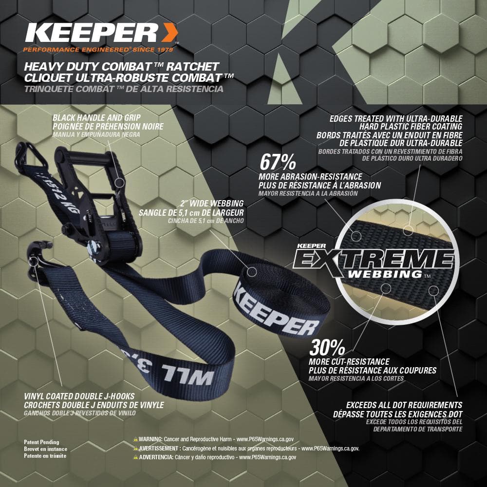 Keeper 2 in. x 27 ft. Combat Ratchet Tie-Down, Extreme Webbing, 3,333 lb WLL (2-Pack)