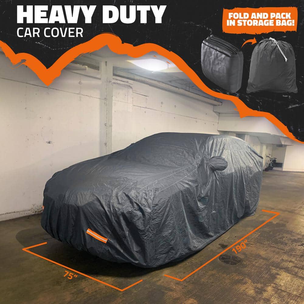 Mockins 190 in. x 75 in. x 60 in. Heavy-Duty Waterproof Car Cover - Thick 250g PVC Cotton Lined - Medium Sedan