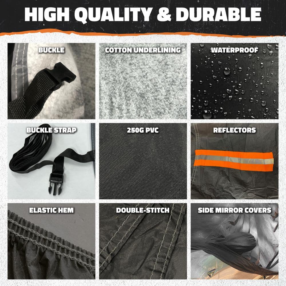 Mockins 190 in. x 75 in. x 60 in. Heavy-Duty Waterproof Car Cover - Thick 250g PVC Cotton Lined - Medium Sedan