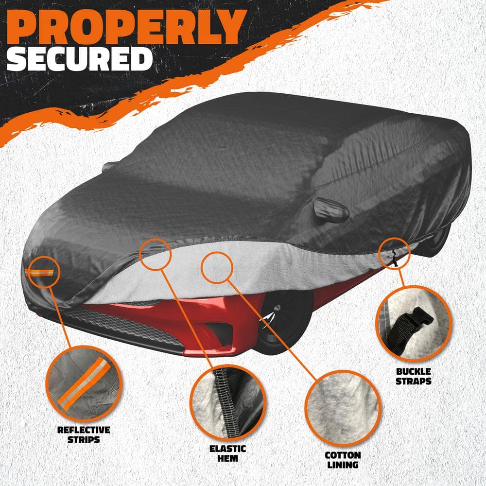 Mockins 190 in. x 75 in. x 60 in. Heavy-Duty Waterproof Car Cover - Thick 250g PVC Cotton Lined - Medium Sedan