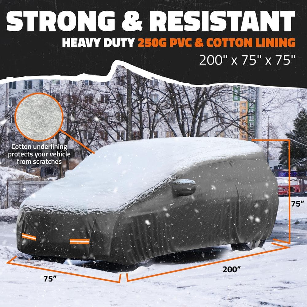 Mockins 200 in. x 75 in. x 75 in. Extra Thick Heavy-Duty SUV Waterproof Car Cover - 250 g PVC Cotton Lined - Black