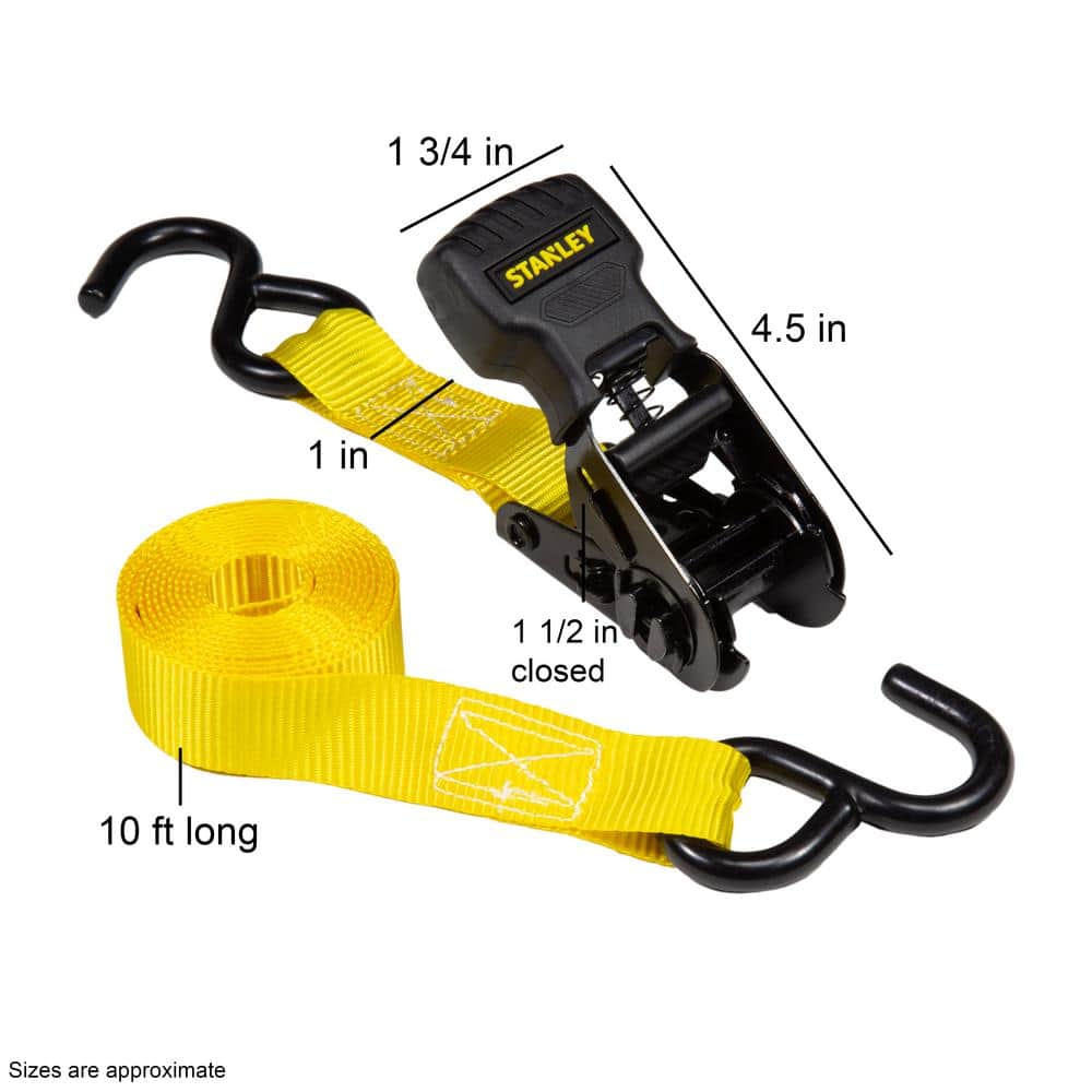 Stanley Ratchet Straps, 1 in. x 10 ft, 1,500 lbs Break Strength, 8-Pack