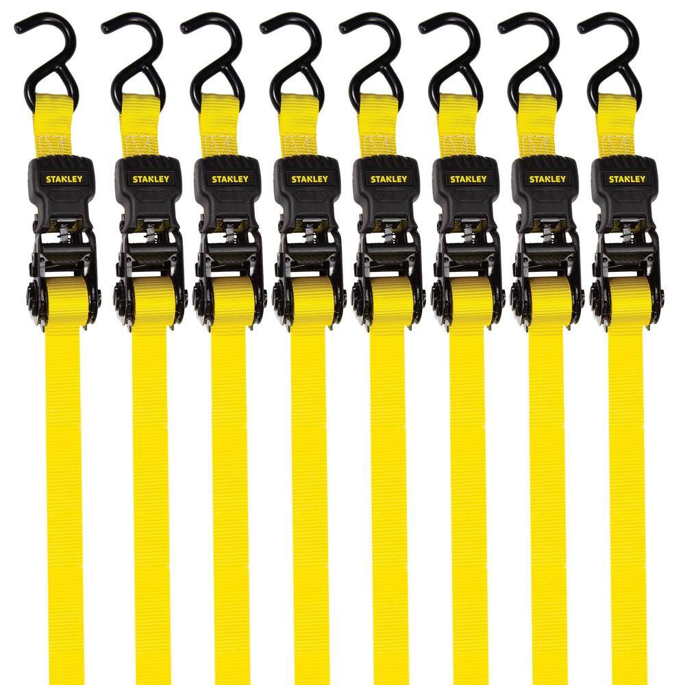Stanley Ratchet Straps, 1 in. x 10 ft, 1,500 lbs Break Strength, 8-Pack