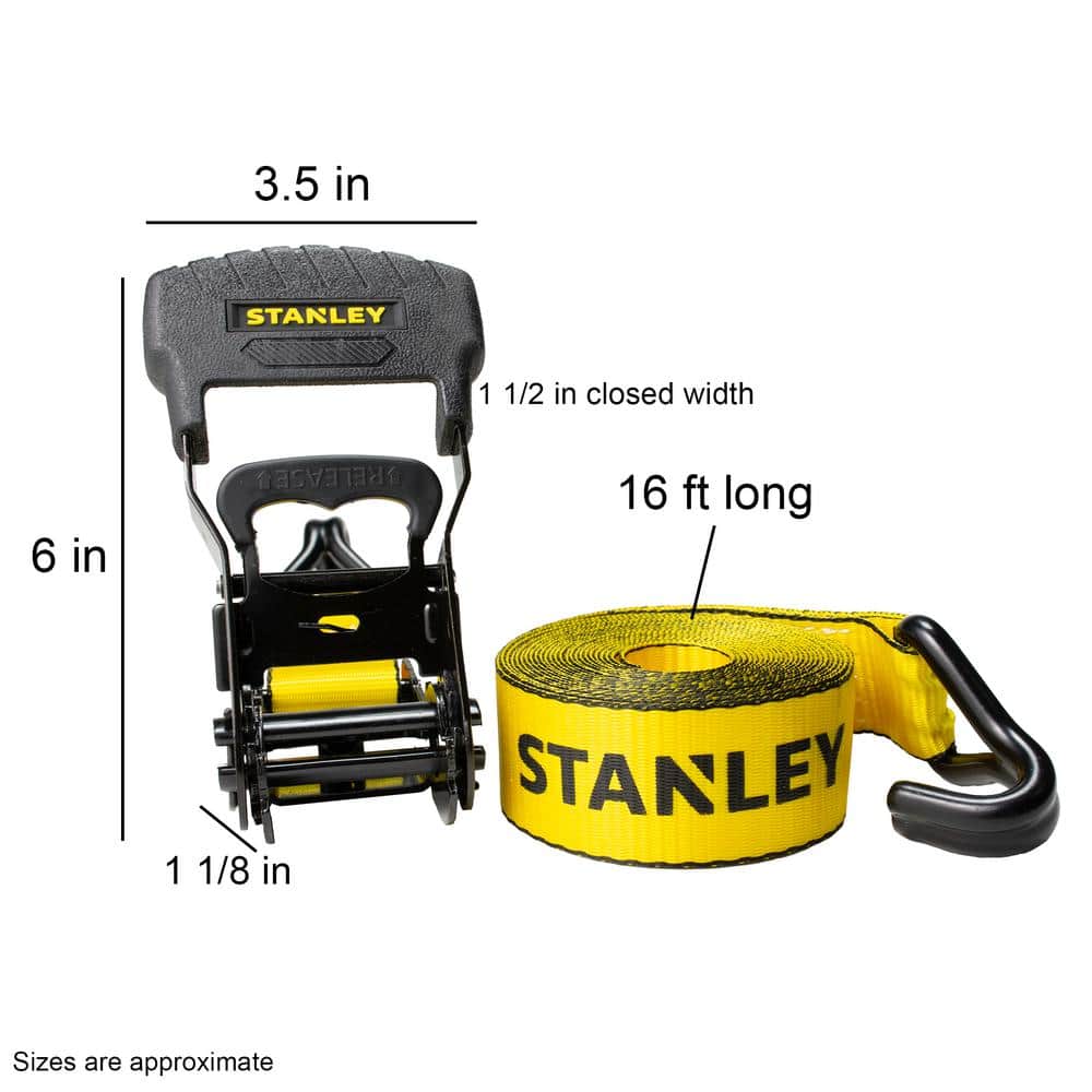 STANLEY 1.5 in. x 16 ft. Ratchet Straps, 3,300 lbs Break Strength, 2-Pack