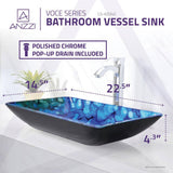ANZZI Voce Series Rectangular Deco-Glass Vessel Sink in Lustrous Blue, 22.5 x 14.5 x 4.3 in.