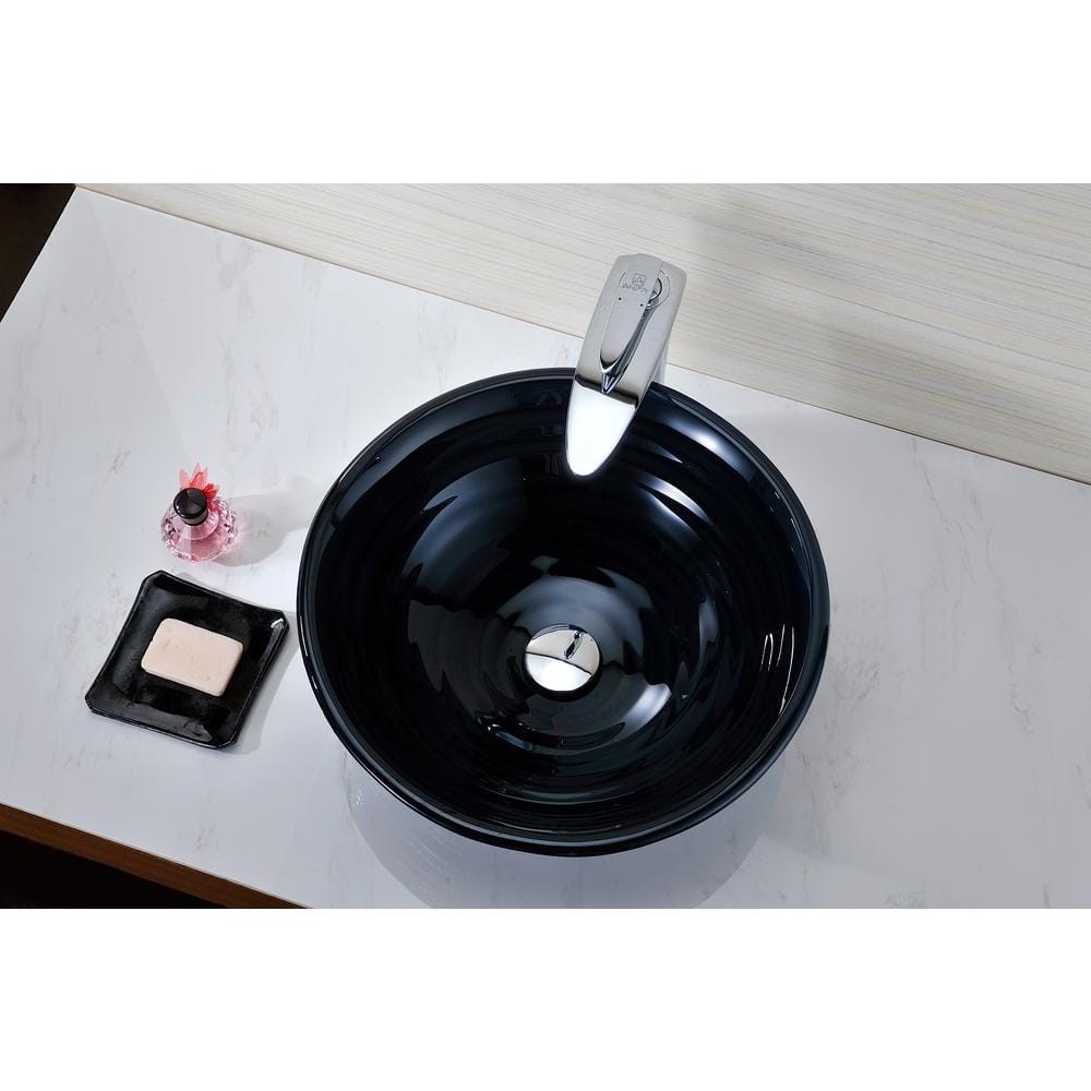 ANZZI Tempo Series Deco-Glass Vessel Sink, Coiled/Lustrous Blue, 16.75 in. Round with Pop-Up Drain