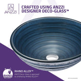 ANZZI Tempo Series Deco-Glass Vessel Sink, Coiled/Lustrous Blue, 16.75 in. Round with Pop-Up Drain