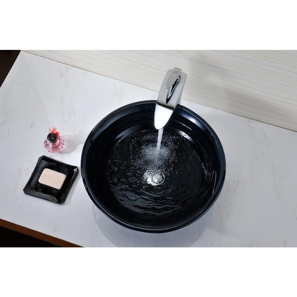 ANZZI Tempo Series Deco-Glass Vessel Sink, Coiled/Lustrous Blue, 16.75 in. Round with Pop-Up Drain