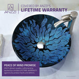 ANZZI Key Series Deco-Glass Vessel Sink in Lustrous Blue and Black, 17.25 in. Round