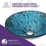 ANZZI Key Series Deco-Glass Vessel Sink in Lustrous Blue and Black, 17.25 in. Round