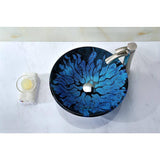 ANZZI Key Series Deco-Glass Vessel Sink in Lustrous Blue and Black, 17.25 in. Round