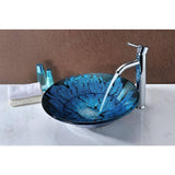 ANZZI Key Series Deco-Glass Vessel Sink in Lustrous Blue and Black, 17.25 in. Round