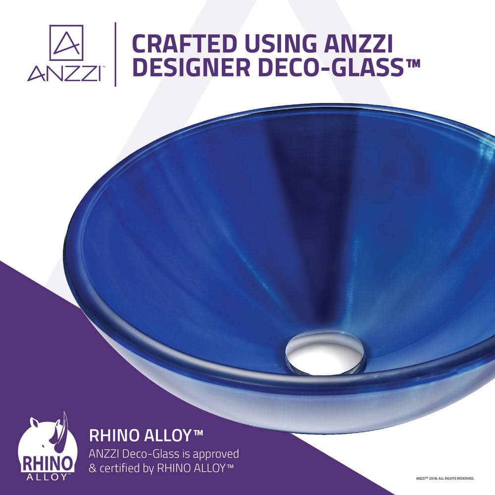ANZZI Meno Series Deco-Glass Bathroom Vessel Sink, Lustrous Blue, 16.5 in.