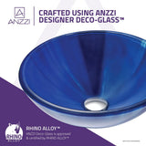 ANZZI Meno Series Deco-Glass Bathroom Vessel Sink, Lustrous Blue, 16.5 in.
