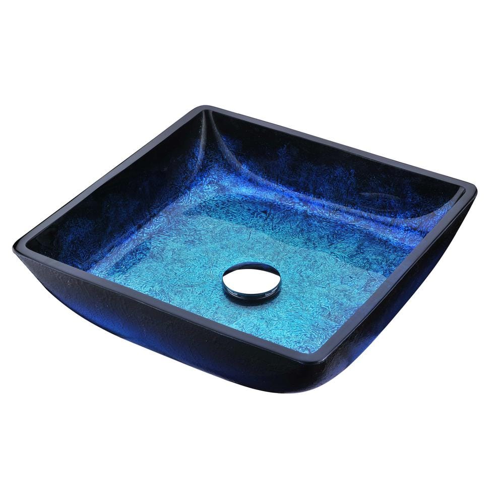 ANZZI Viace Series Deco-Glass Vessel Sink, 15.1 in x 15.1 in x 4 in, Blazing Blue