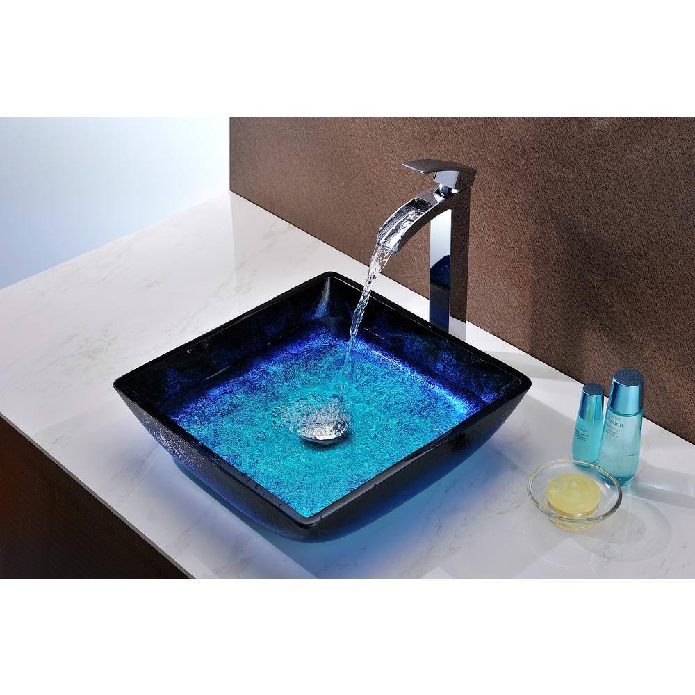 ANZZI Viace Series Deco-Glass Vessel Sink, 15.1 in x 15.1 in x 4 in, Blazing Blue