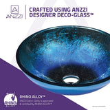 ANZZI Oceana Series 17 in. Blue Glass Bathroom Vessel Sink with Polished Chrome Pop-Up Drain