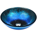 ANZZI Oceana Series 17 in. Blue Glass Bathroom Vessel Sink with Polished Chrome Pop-Up Drain
