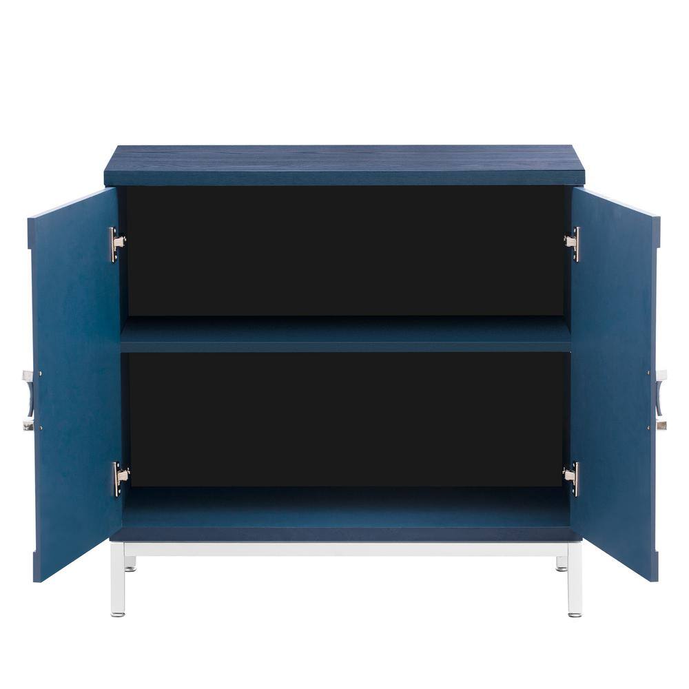 34 in. W x 15.5 in. D x 31.9 in. H in Blue MDF Assemble Upper Pantry Kitchen Cabinet Wood Veneer and Metal Leg Frame
