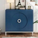 34 in. W x 15.5 in. D x 31.9 in. H in Blue MDF Assemble Upper Pantry Kitchen Cabinet Wood Veneer and Metal Leg Frame