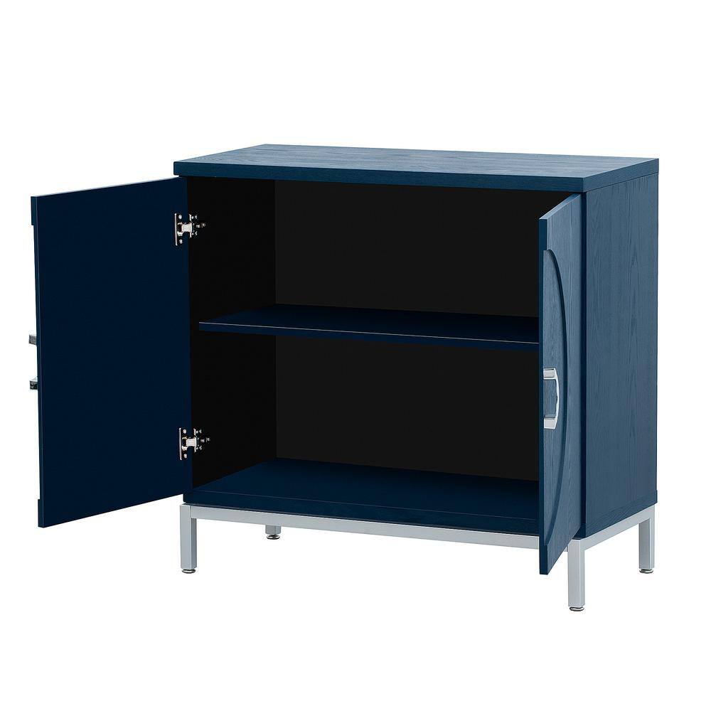 34 in. W x 15.5 in. D x 31.9 in. H in Blue MDF Assemble Upper Pantry Kitchen Cabinet Wood Veneer and Metal Leg Frame