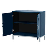 34 in. W x 15.5 in. D x 31.9 in. H in Blue MDF Assemble Upper Pantry Kitchen Cabinet Wood Veneer and Metal Leg Frame