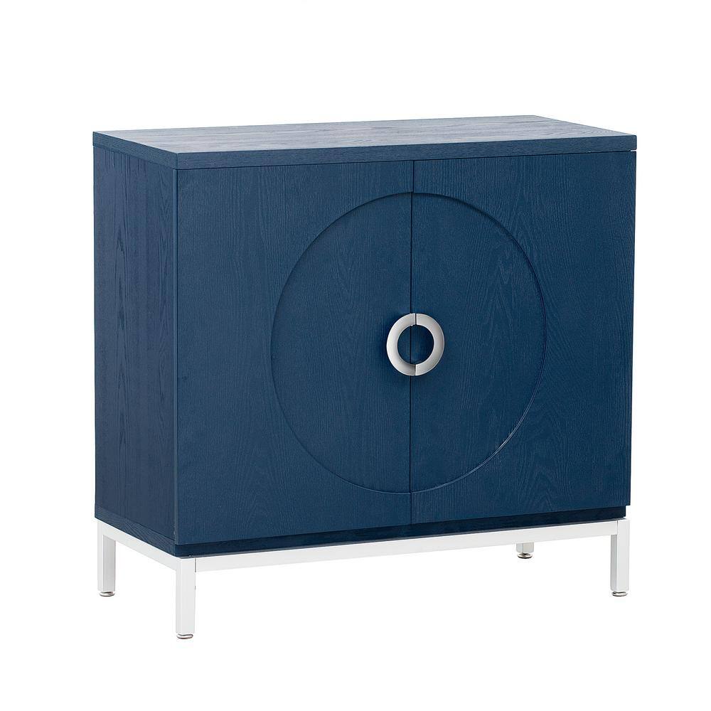 34 in. W x 15.5 in. D x 31.9 in. H in Blue MDF Assemble Upper Pantry Kitchen Cabinet Wood Veneer and Metal Leg Frame