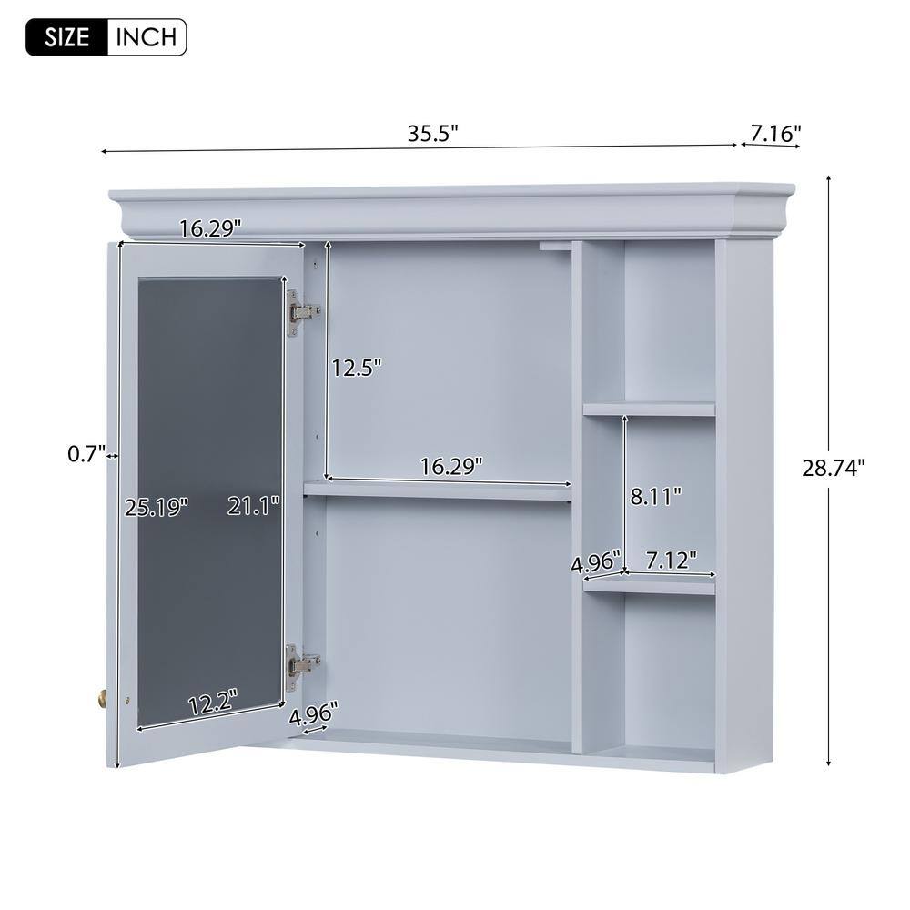 DELUXE DL LIVING 35 in. W x 28 in. H Rectangular Blue Wood Bathroom Medicine Cabinet with Mirror, Soft Close Door, Easy Hang, Open Shelf