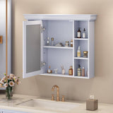 DELUXE DL LIVING 35 in. W x 28 in. H Rectangular Blue Wood Bathroom Medicine Cabinet with Mirror, Soft Close Door, Easy Hang, Open Shelf