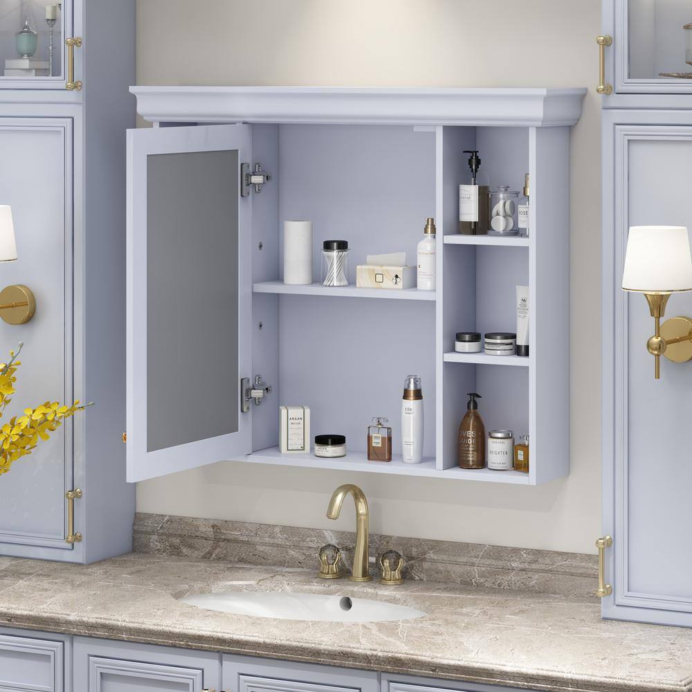 DELUXE DL LIVING 35 in. W x 28 in. H Rectangular Blue Wood Bathroom Medicine Cabinet with Mirror, Soft Close Door, Easy Hang, Open Shelf