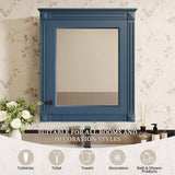 FAMYYT 24 in. W x 28 in. H Blue Rectangular Wooden Medicine Cabinet with Mirror and Adjustable Shelf