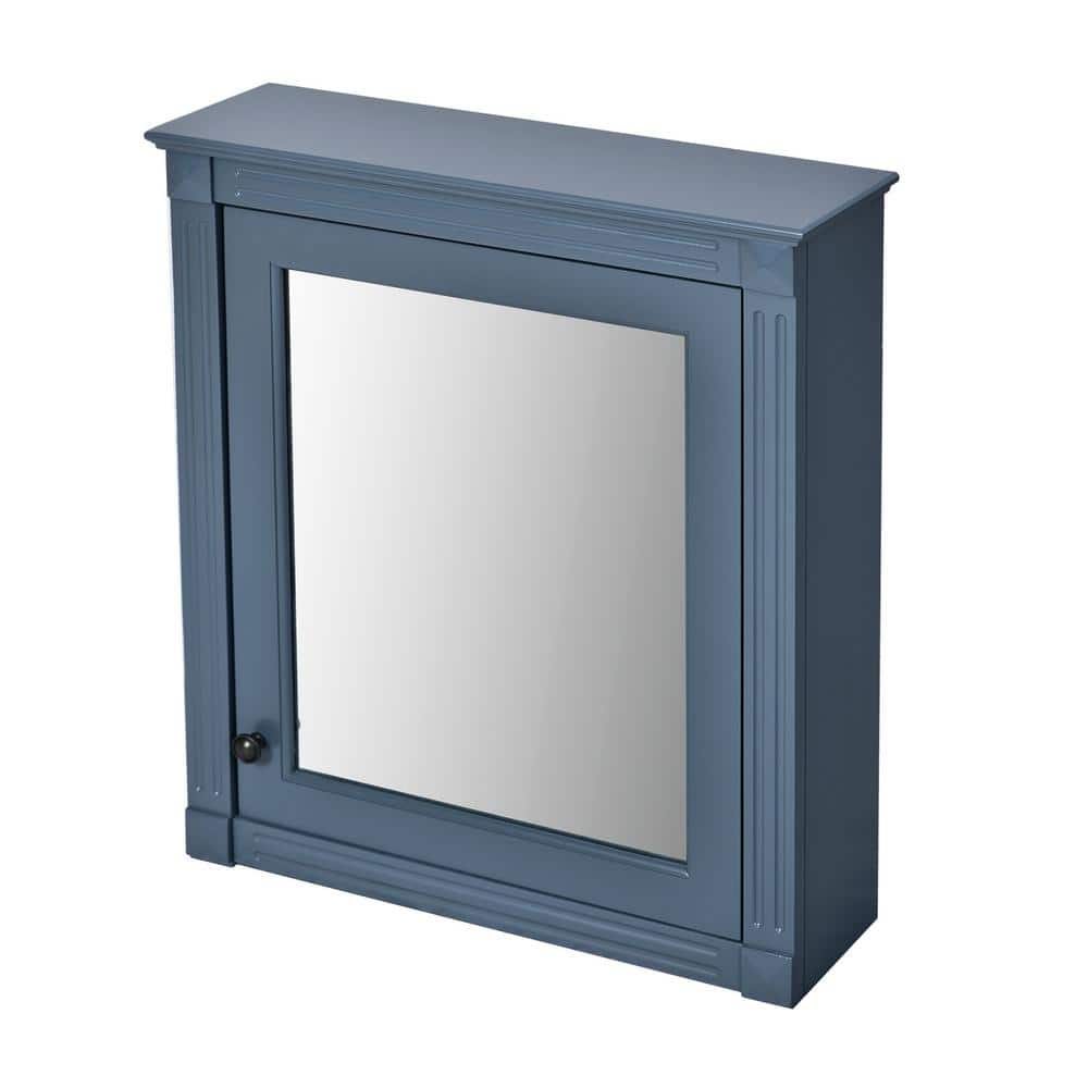 FAMYYT 24 in. W x 28 in. H Blue Rectangular Wooden Medicine Cabinet with Mirror and Adjustable Shelf