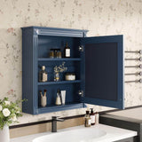 FAMYYT 24 in. W x 28 in. H Blue Rectangular Wooden Medicine Cabinet with Mirror and Adjustable Shelf
