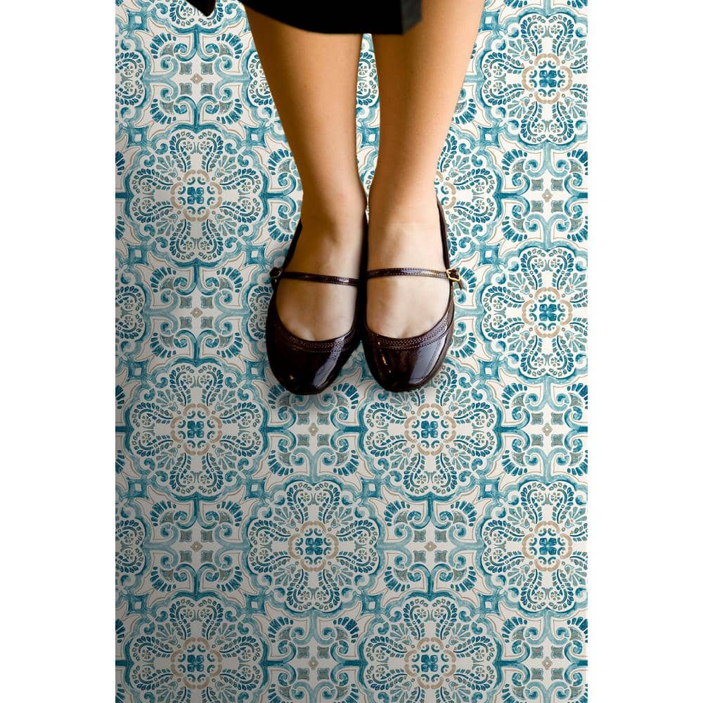 FloorPops Blue 2.76-mil x 12-in W x 12-in L Water Resistant Peel and Stick Vinyl Tile Flooring