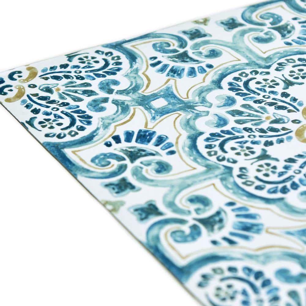 FloorPops Blue 2.76-mil x 12-in W x 12-in L Water Resistant Peel and Stick Vinyl Tile Flooring