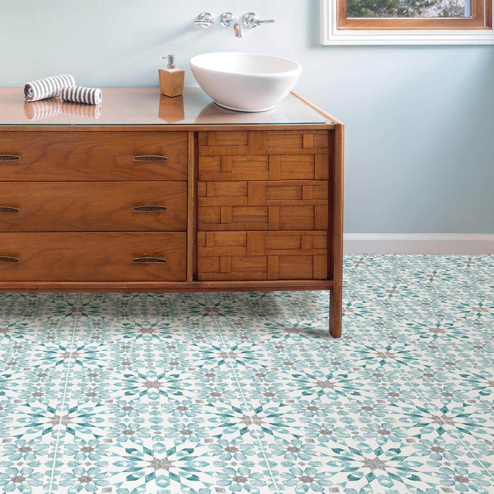 FloorPops Radiance Peel and Stick Floor Tiles, 12 in. x 12 in., Blue Pattern (20 Tiles, 20 sq. ft.)