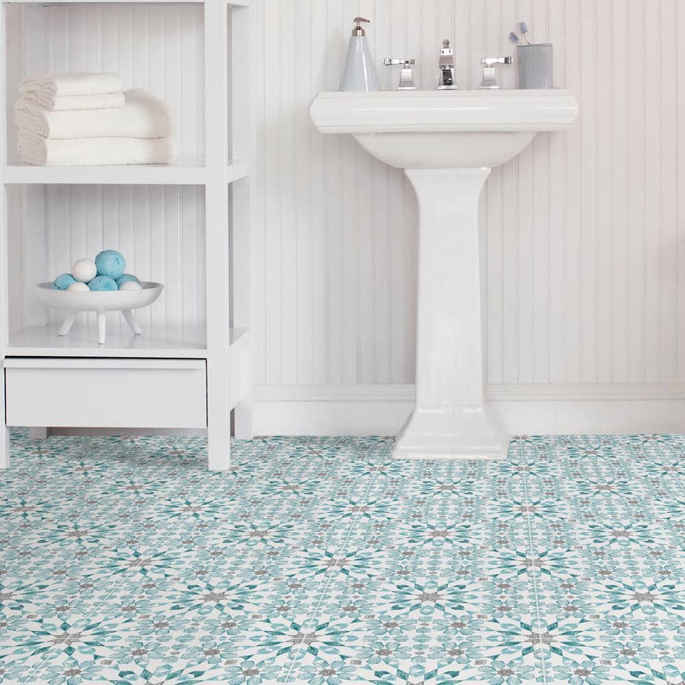 FloorPops Radiance Peel and Stick Floor Tiles, 12 in. x 12 in., Blue Pattern (20 Tiles, 20 sq. ft.)