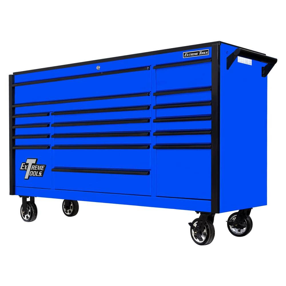 Extreme Tools DX Series 72 in. W x 21 in. D 17-Drawer Roller Cabinet Tool Chest in Blue with Mag Wheels and Black Drawer Pulls