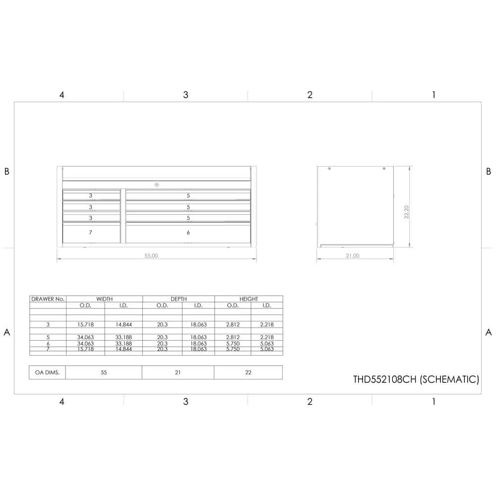 Extreme Tools THD Series 55 in. W x 22 in. D 8-Drawer Top Chest in Blue