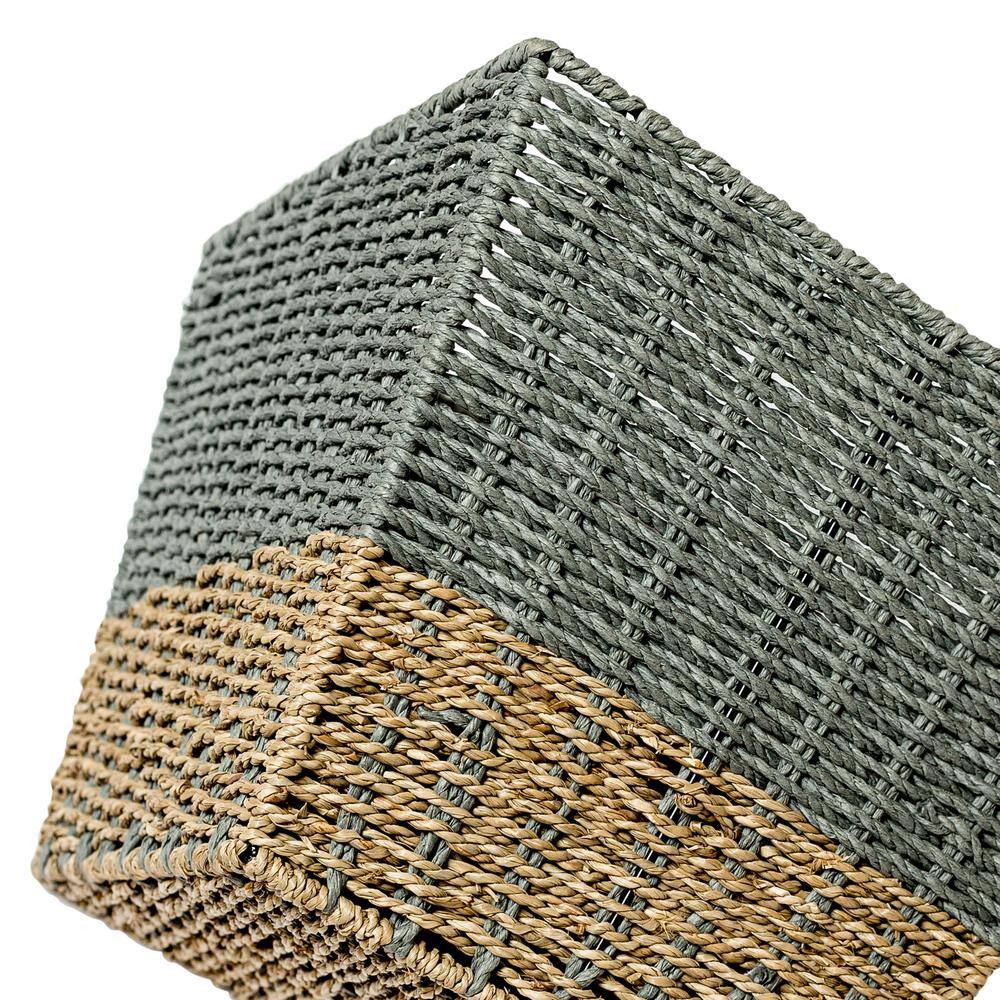 Honey-Can-Do 16.5 Gal. Seagrass Storage Baskets in Blue and Grey (3-Pack)