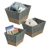 Honey-Can-Do 16.5 Gal. Seagrass Storage Baskets in Blue and Grey (3-Pack)