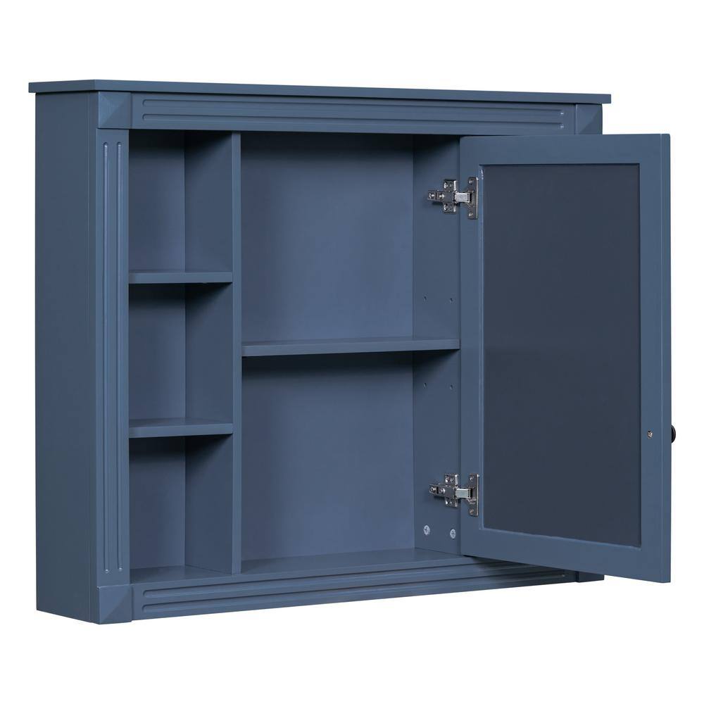 Unbranded 35 in. W x 28.7 in. H Rectangular Surface Mount Blue Bathroom Medicine Cabinet with Mirror with Open Shelves