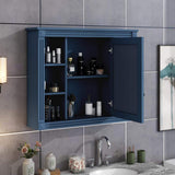 Unbranded 35 in. W x 28.7 in. H Rectangular Surface Mount Blue Bathroom Medicine Cabinet with Mirror with Open Shelves