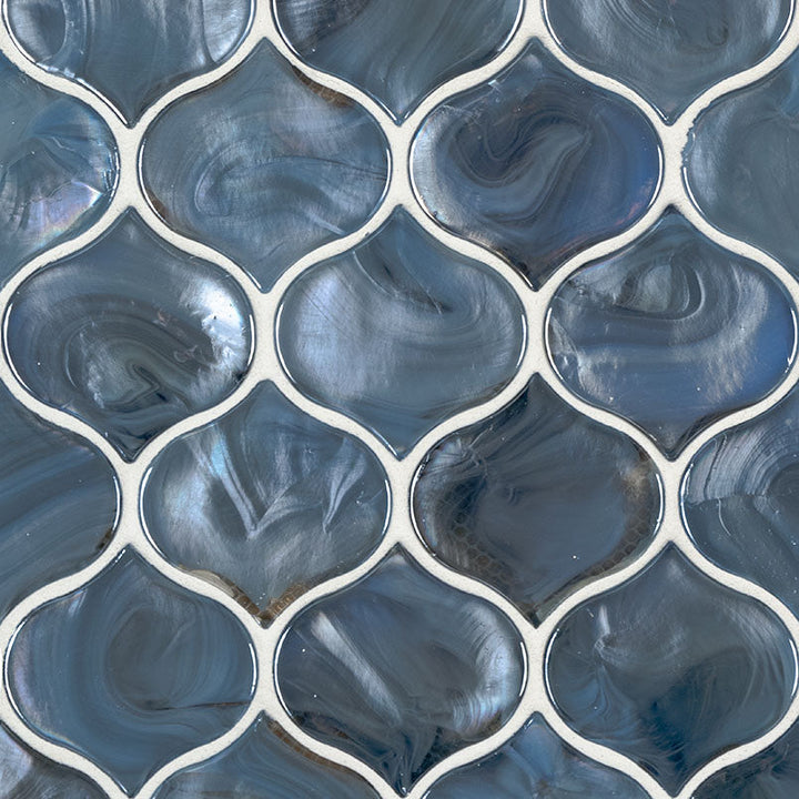 Blue Shimmer Arabesque 10 in. x 10.20 in. x 8 mm Glossy Glass Mesh-Mounted Mosaic Tile (7 sq. ft./Case)