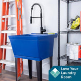TEHILA Blue Thermoplastic Utility Sink with Matte Black Faucet