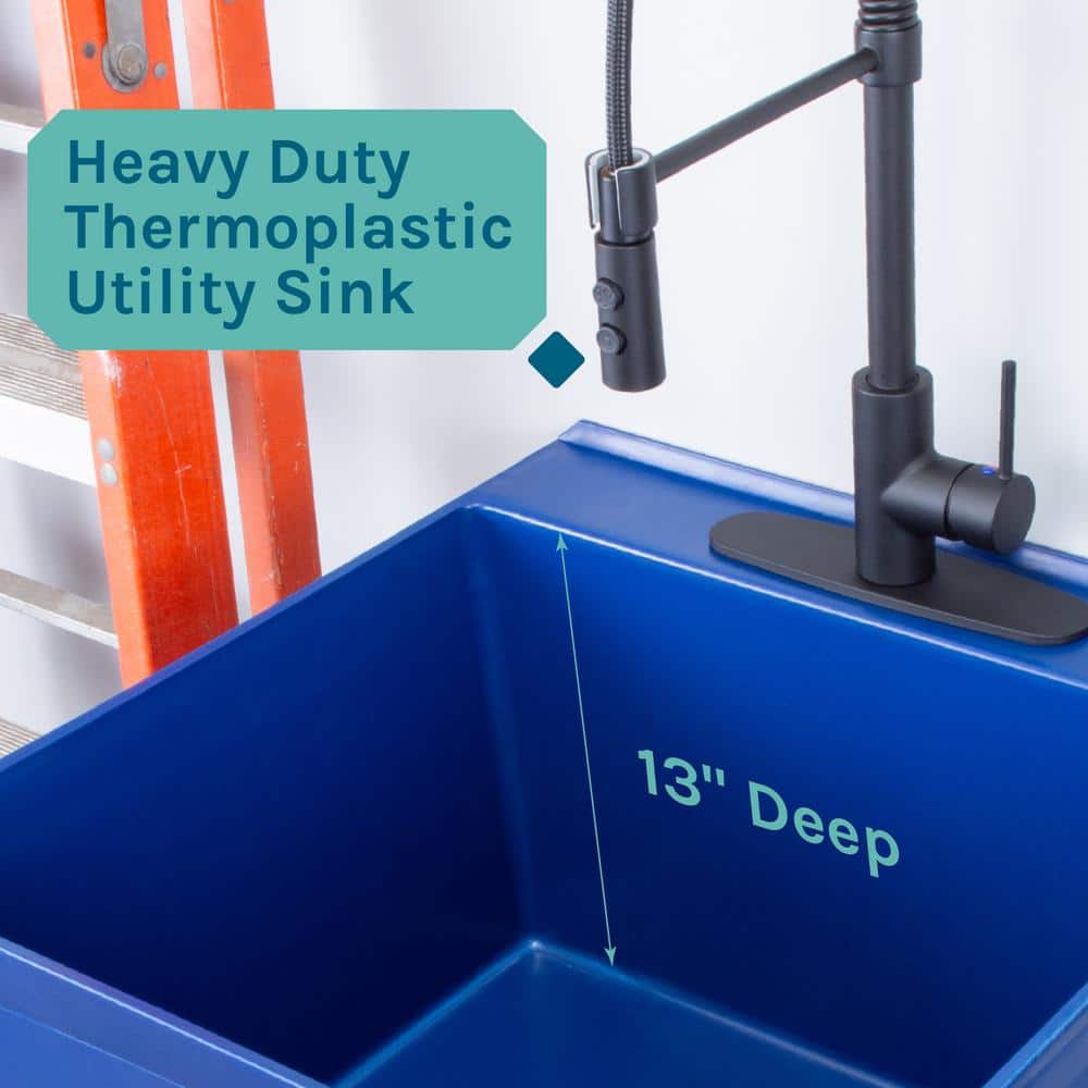 TEHILA Blue Thermoplastic Utility Sink with Matte Black Faucet